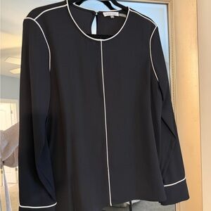 Calvin Klein Black Long-Sleeve Blouse with White Piping